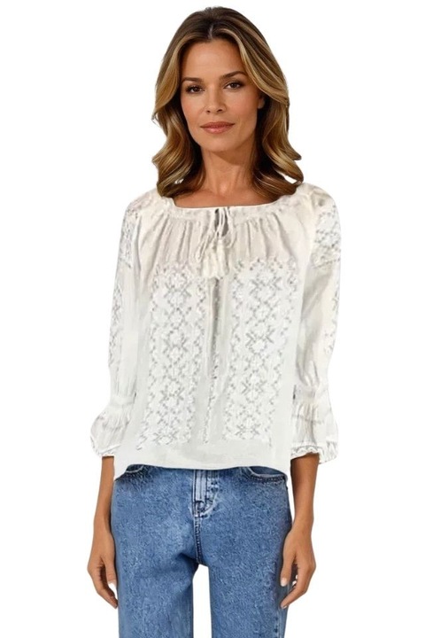 Bluza tip ie traditionala Dacali, dama, ML26, Alb/Argintiu