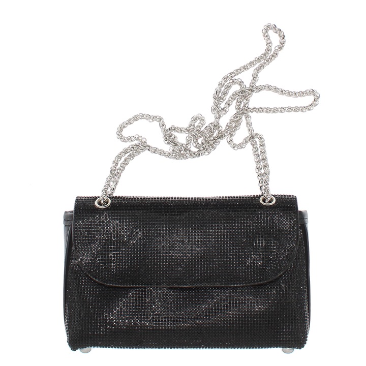 Geanta, de dama, din material sintetic, ButicCochet, 19x12x5 cm, cu strasuri, Negru - GND832