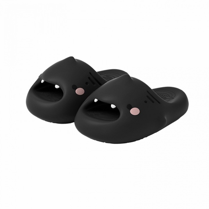 Slapi AONYIYI, design rechin, negru, talpa antiderapanta, Negru, 40-41