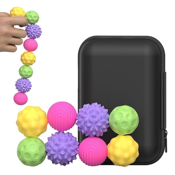 Jucarie interactiva, HNSMART, 8 mingi magnetice, multicolor, din silicon, pentru relaxare si concentrare, 14+