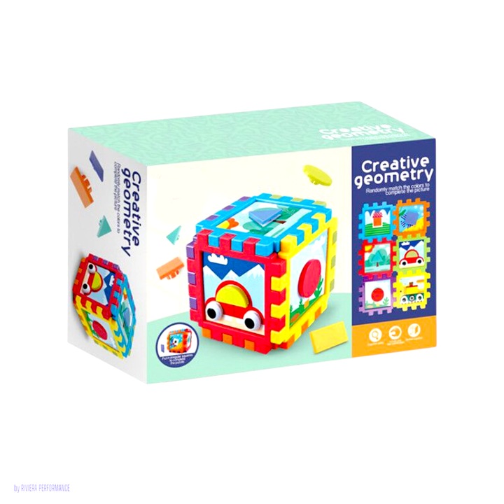 Образователна играчка Hooppie, креативно кубче с геометрични фигури, многоцветно, 3 години +
