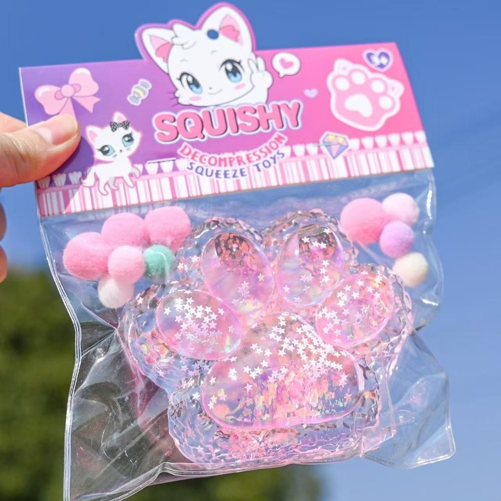 Jucarie Antistres Squishy cu Textura de Revenire Lenta, Model Labuta de Pisica Mare Pufoasa, Squeeze Toys, Pinch Family, senzatie moale 12.5 cm x 10.5, 220 g, Trandafir roz