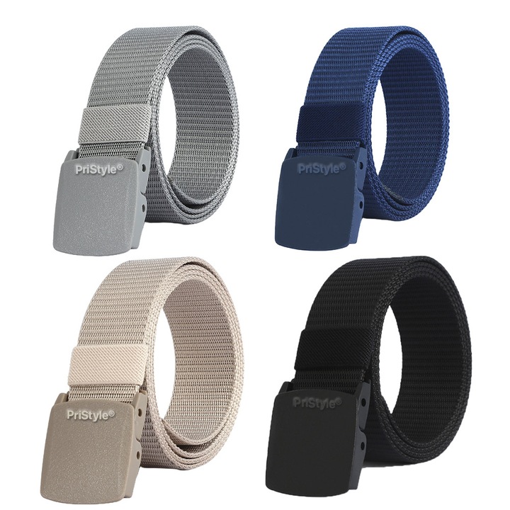 4 db strapabíró öv férfiaknak és gyerekeknek, lyukak nélkül, gyors és egyszerű zárással, állítható hosszúságú, PriStyle®, többszínű