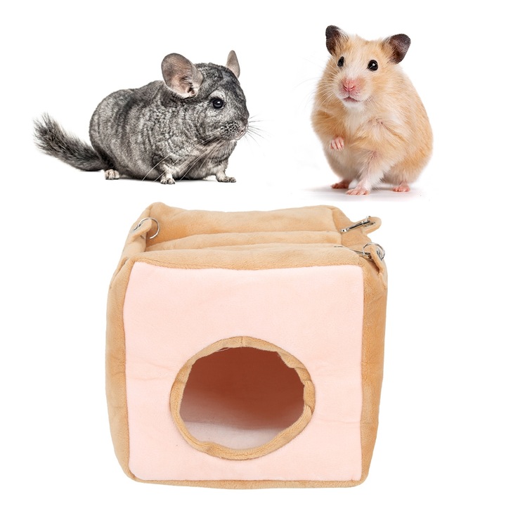 Culcus pentru animale Enforose, din material catifea, pentru hamsteri, iepuri, chinchile, 30x30cm