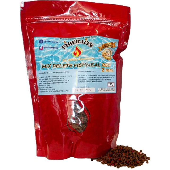 Микс пелети FireBaits 2 мм ЧЕРВЕНО рибно брашно 1 кг