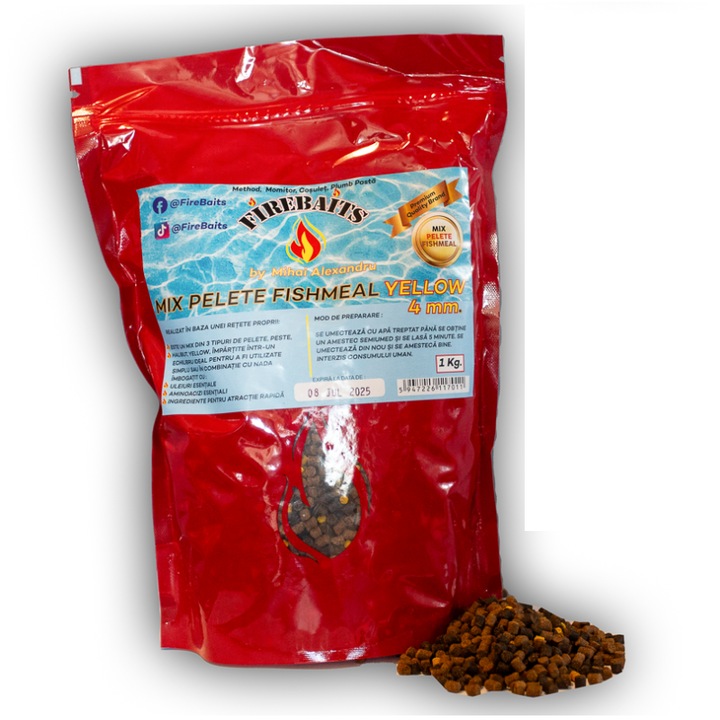 Микс пелети FireBaits 4 мм жълто рибно брашно 1 кг