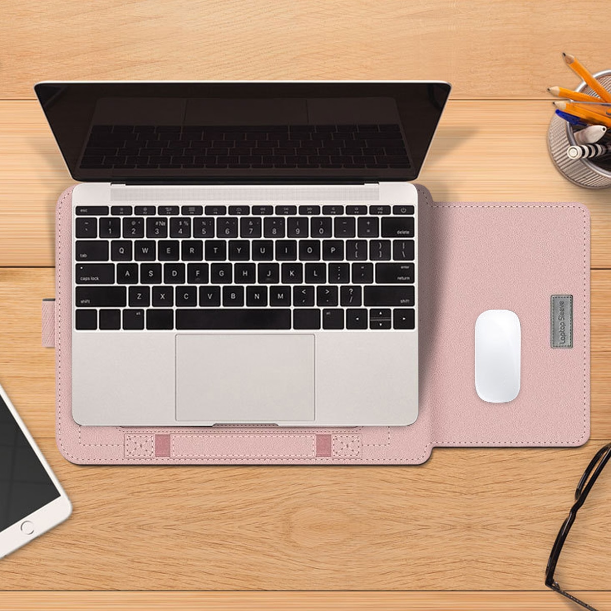Geanta laptop Zeaicos, 14 inch, roz aurie, compatibilitate universala, set accesorii