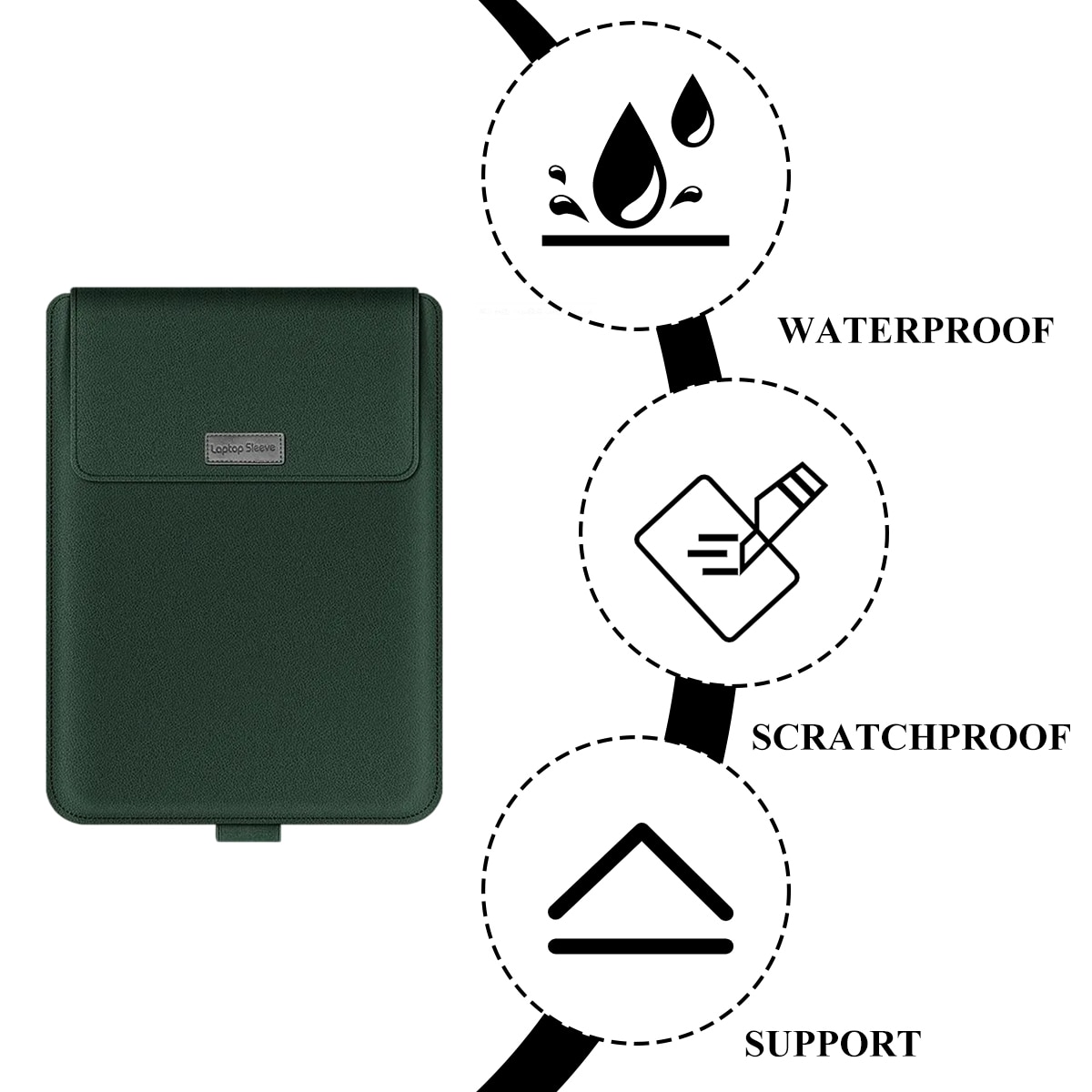 Geanta laptop verde ultra-subtire, Fokelyi, compatibila cu MacBook 13.3-16.1 inch, set accesorii inclus