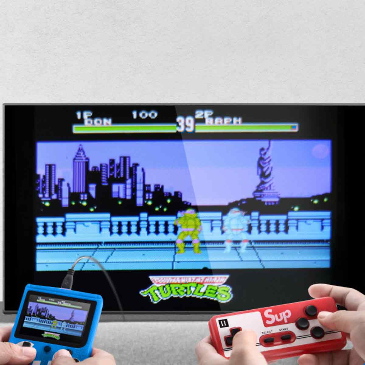 Consola de jocuri retro 400-in-One, Fokelyi, design eight-bit, 2 joystick-uri, albastra, 14x10x5.5cm