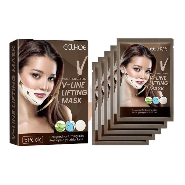 Masca anti-rid, reparare nocturna, colagen hidrogel, fermitate si hidratare, set de 5 bucati