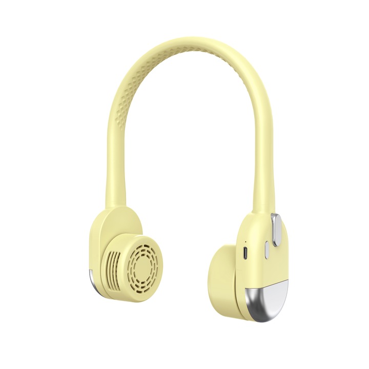 Ventilator de gat RUIOMII®, portabil, design pliabil, fara lame, pentru utilizare in aer liber, galben