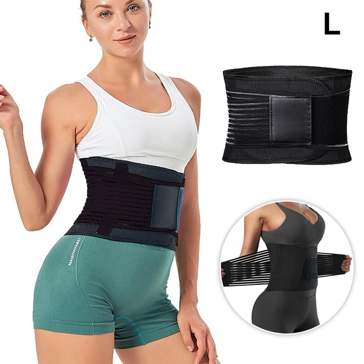 Centura pentru slabit, unisex, marime L, presiune dubla, antrenament talie-abdomen, transpiratie intensa la antrenament, recuperare postnatala, exercitii de slabire, suport lumbar, culoare neagra