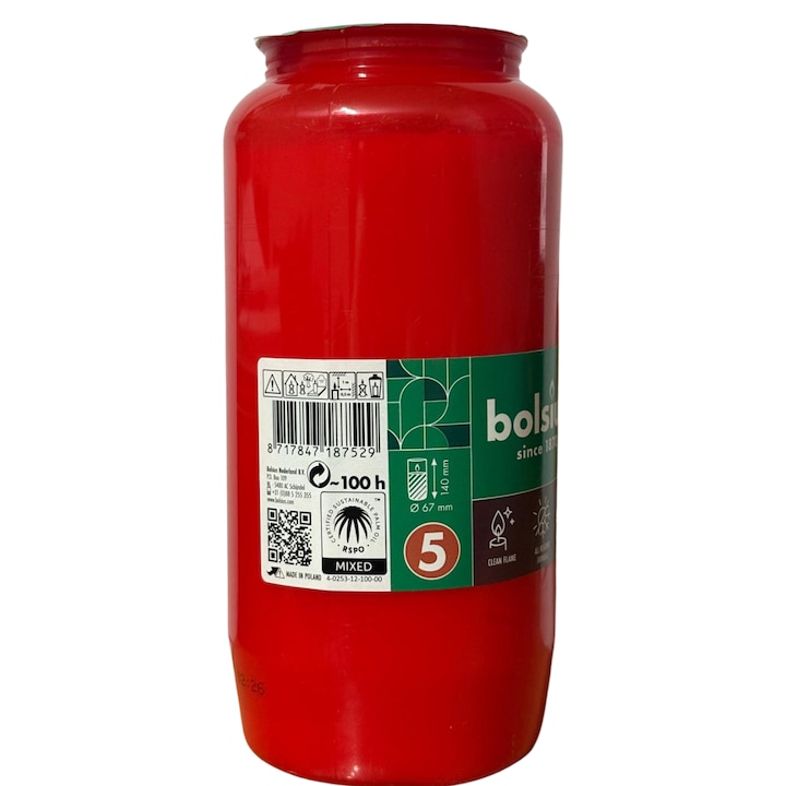 Резервна свещ Bolsius RC5 / № 7, Червен