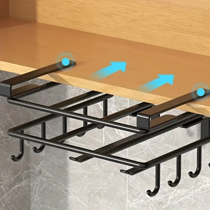 Organizator ustensile bucatarie, cu suport cani, cesti, lingura, din otel, negru, 26x10 cm, Callena