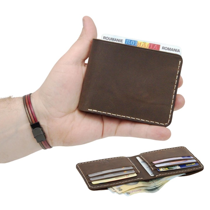 Portofel clasic barbati din piele naturala, Hector, maro