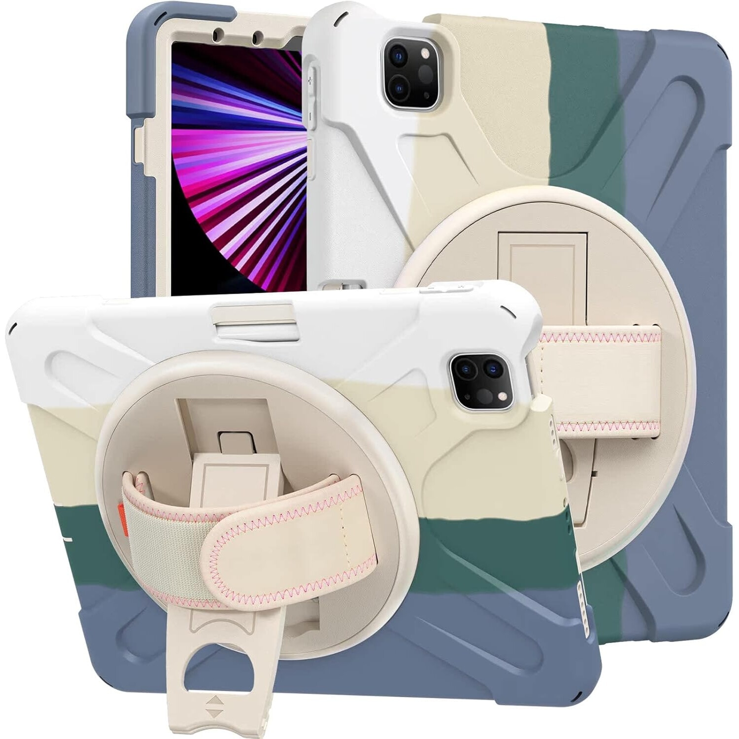 Husa pentru tableta iPad Pro 11", 3 straturi, suport rotativ 360°, multicolor