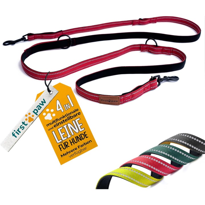 Lesa reglabila pentru caine, rosie, 2m, captusita, reflectorizanta, set multifunctional