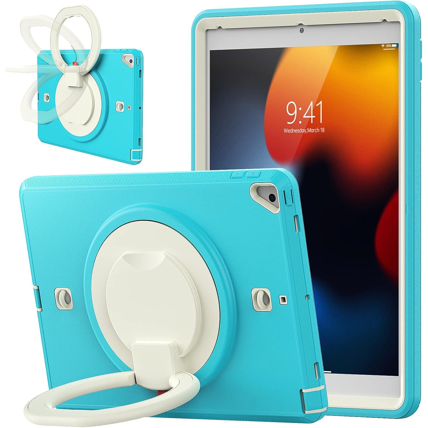 Husa tableta pentru iPad 8/9 10,2", turcoaz, cu suport si curea reglabila, constructie tripla