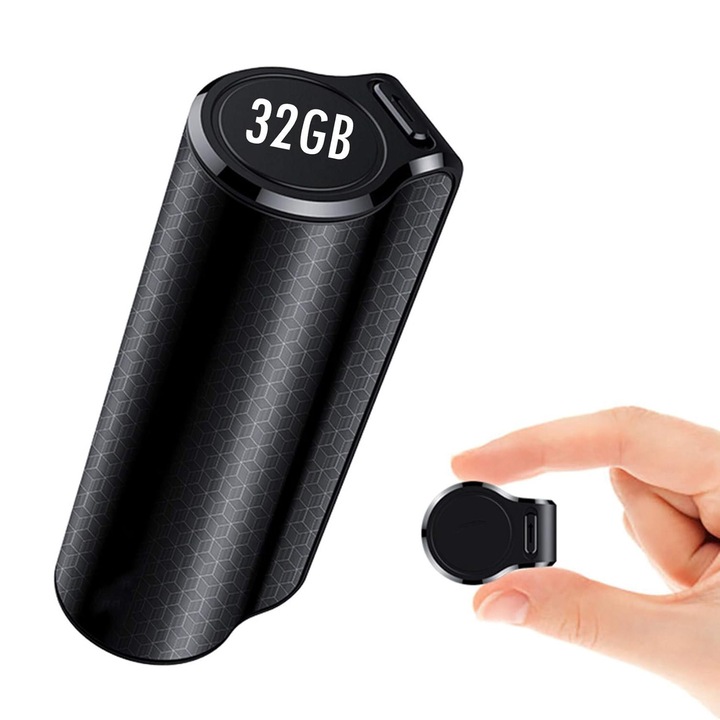 Professzionális okosrögzítő, mágneses adszorpció, hangaktiválás, Bluetooth, APP működés, beszédből szöveggé, 32G, hordozható, 3000 mAh-s akkumulátor, 7,1 * 2,8 * 3,2 cm, Orber, ABS, fekete