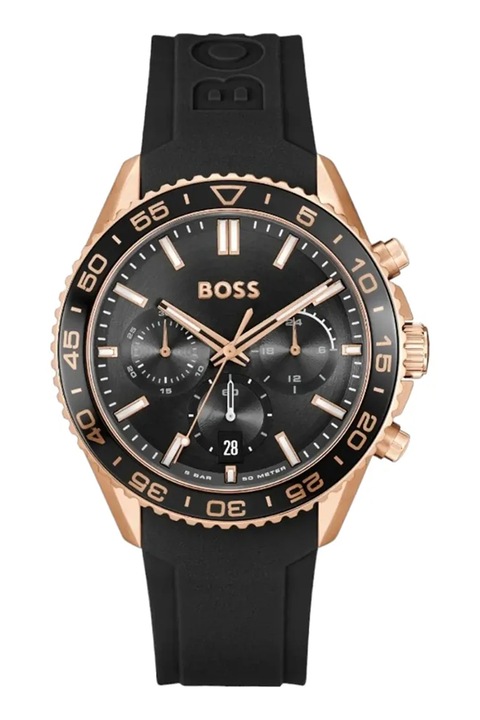 BOSS, Szilikonszíjas chrono karóra, Fekete