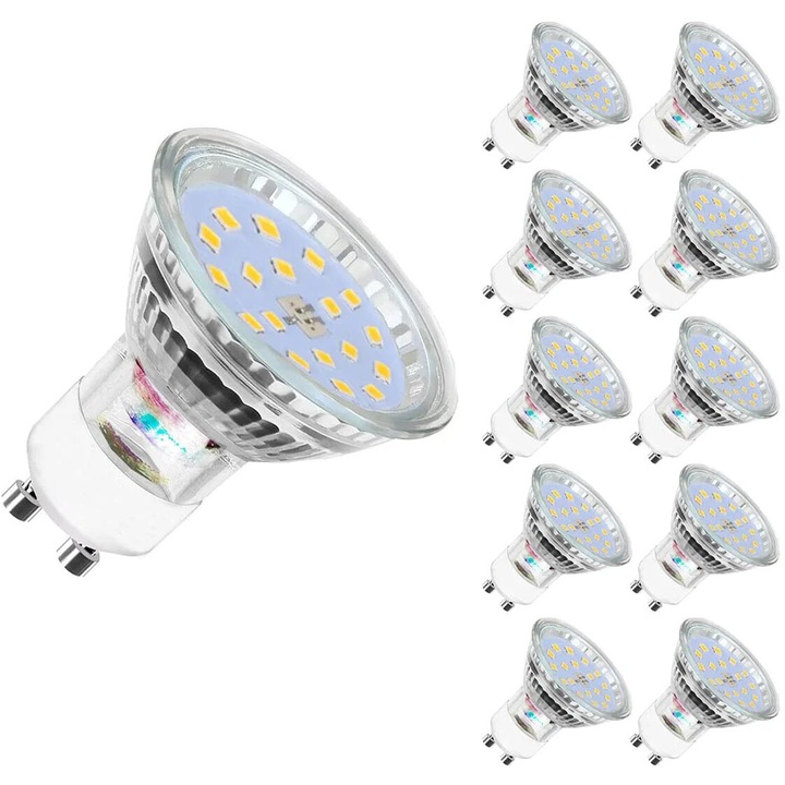 LED крушки GU10, 5W, еквивалент на 60W, 600lm, топло бяла светлина 2700K, комплект от 10 броя