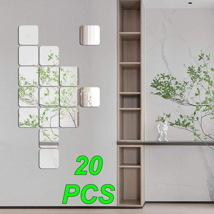 YANYXR dekoratív tükörmatrica készlet 20 db 20x20cm lekerekített
