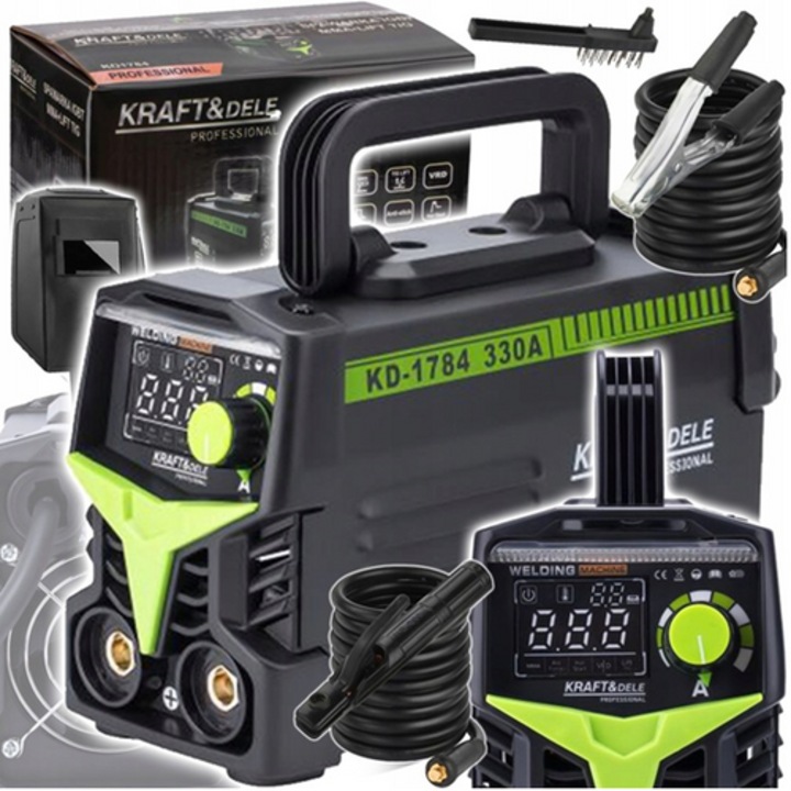 Kraft&Dele MMA, TIG, LIFT, VRD, aparat de sudura inverter LCD, cu scut manual, KD1784, 20-330A