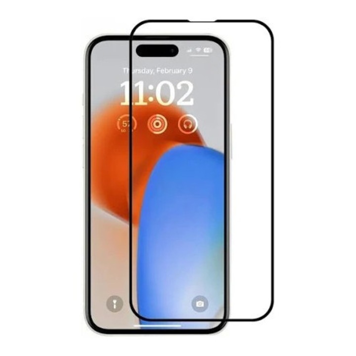 Протектор от закалено стъкло, Flippy, съвместим с Apple iPhone 16, ESD стъкло, Super HD стъкло, антистатичен, черни ръбове, прозрачен