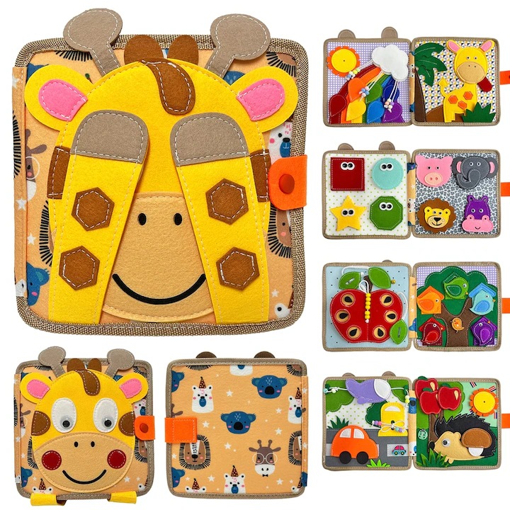 Carte interactiva pentru bebelusi, 8 imagini, interactiune parinte-copil, jucarie educationala de iluminare, sigura si non-toxica, usor de transportat, model 3D tridimensional, insotitor pentru parinti