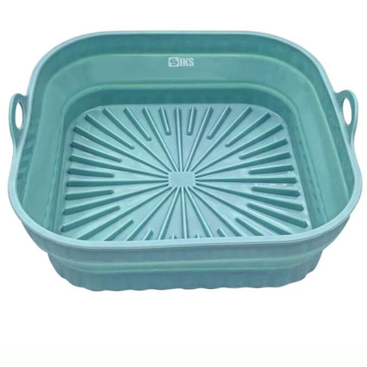 Tava Copt SIKS, Potrivita Pentru Air Fryer, Antiaderenta, Rezistenta La Temperaturi Inalte, Usor De Curatat, Desprindere Usoara, Reutilizabila, Design Pliabil, Cu Manere Anti Alunecare, Pentru Cuptor, Microunde, Friteuza, Silicon, 20x21x6cm, Albastru