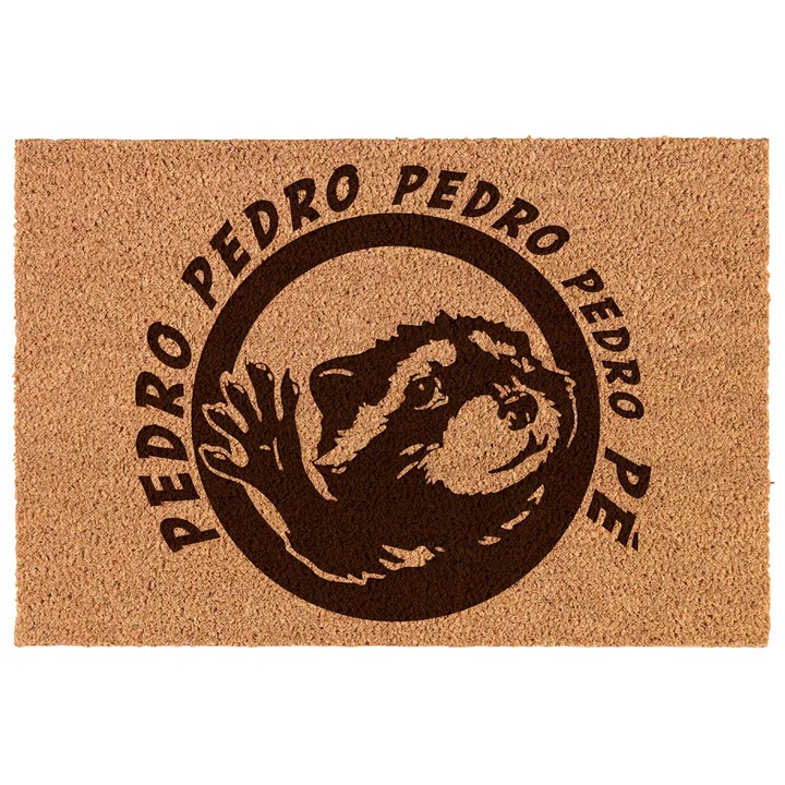 Beltéri szőnyeg 40x60 cm - "PEDRO PEDRO PEDRO PEDRO PE" mosómedvével - lézergravírozott, natúr kókusz, csúszásmentes
