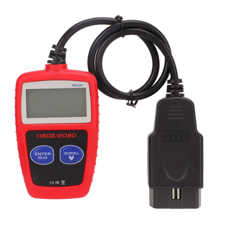 Tester OBD2, ABS, display LCD, cititor coduri de eroare auto, rosu/negru