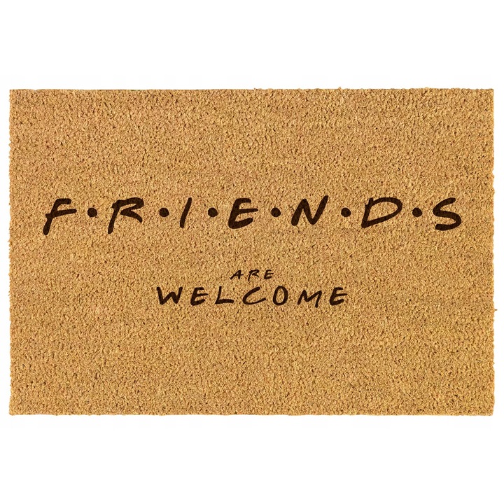 Vicces beltéri szőnyeg 40x60 cm – "FRIENDS Are Welcome" – lézergravírozott, csúszásmentes, kókuszrostból