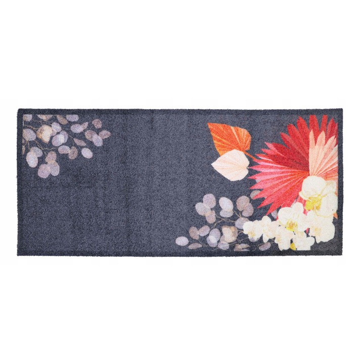 Csúszásgátló bejárati ajtószőnyeg, elSimone, 66 x 150 cm, Virágos, Csúszásgátló, Padlófűtéssel kompatibilis, Poliamid, Szürke