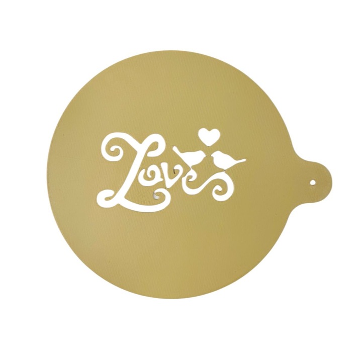 Форма за декориране на кафе, мляко, модел Love is in the air, пластмаса, златиста