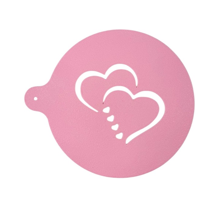 Форма за декориране на кафе, мляко, модел Сърца, пластмасова, розова