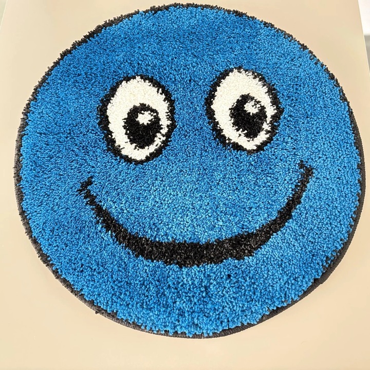 Covor Rotund Camera Copii Model Covorexpert Smile 12003A-3313, Marime 67 x 67 cm, Albastru Inchis, Inaltime Fir 30 mm, Antialergic, Polipropilena, Gradinita, Cresa, Loc de Joaca