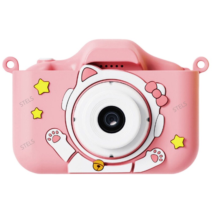 Детски фотоапарат STELS X300, Селфи камера, Full HD видео, Игри, Розов