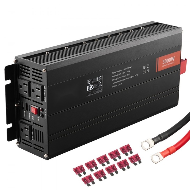 Invertor de putere, Unda Sinusoidala Modificata, 3000W, DC12V la AC230V, Display LCD, Certificare CE FCC