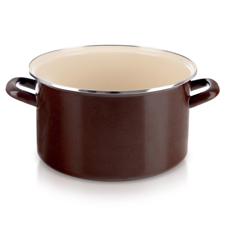 Емайлирана тенджера, Orion, кафява, кафява/бежова, вместимост 8 л, диаметър 28 см, височина 16 см, подходяща за всички котлони и фурна, подходяща за съдомиялна машина, ергономични дръжки
