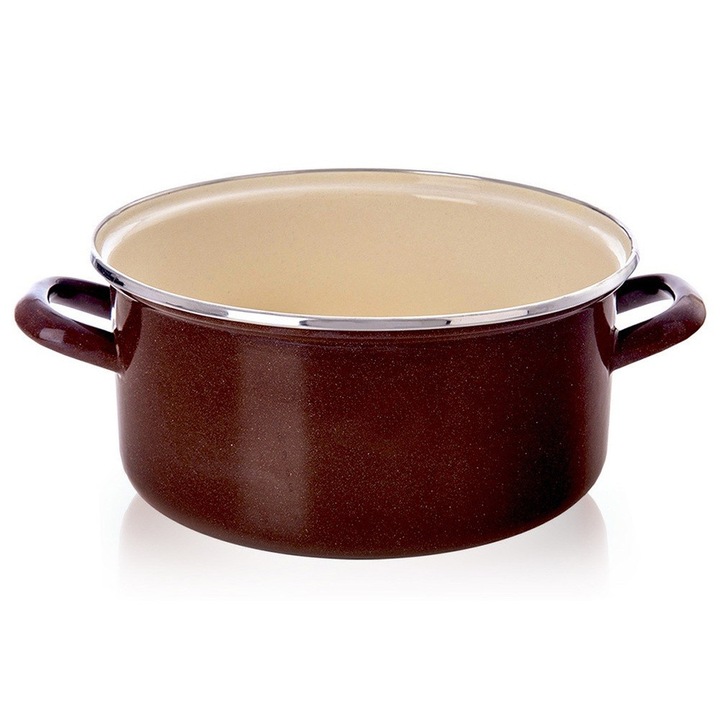 Емайлирана тенджера, Orion, кафява, 4 л, кафява, диаметър 24 см, височина 11 см, подходяща за всички котлони и фурни, подходяща за съдомиялна машина, ергономични дръжки