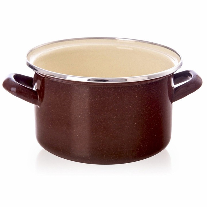 Емайлирана тенджера, Orion, кафява, кафява/бежова, вместимост 2 л, диаметър 18 см, височина 11 см, за всички котлони и фурни, подходяща за съдомиялна машина, ергономични дръжки