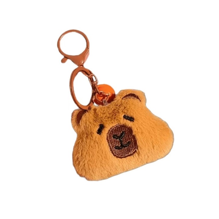 Bolyhos kulcstartó, vízidisznó mintával, 10cm, barna