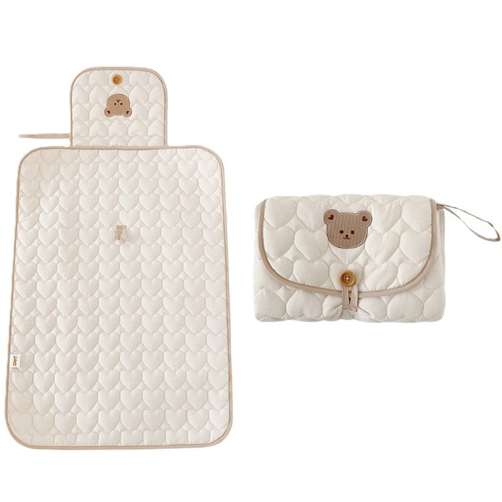 Мултифункционално одеяло, Flippy, за смяна на пелени, водоустойчиво, памук, 50 x 70 см, преносимо, шарка на плюшено мече, бежово