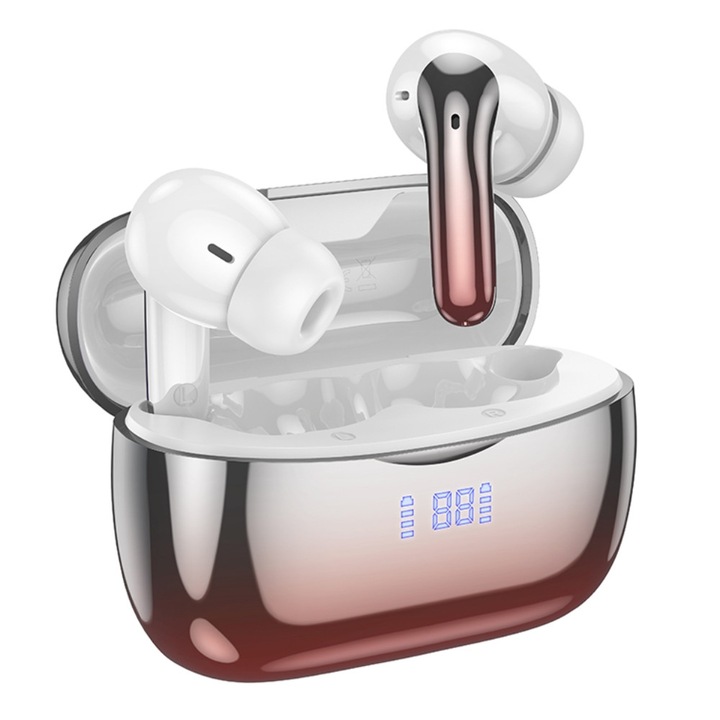 Слушалки DigikalaX®, ANC, Безжични Bluetooth, аудио, безжични, цифров дисплей, Bluetooth 5.3, 42-часов живот на батерията, HD микрофон, сензорно управление, спорт, универсална съвместимост, червено