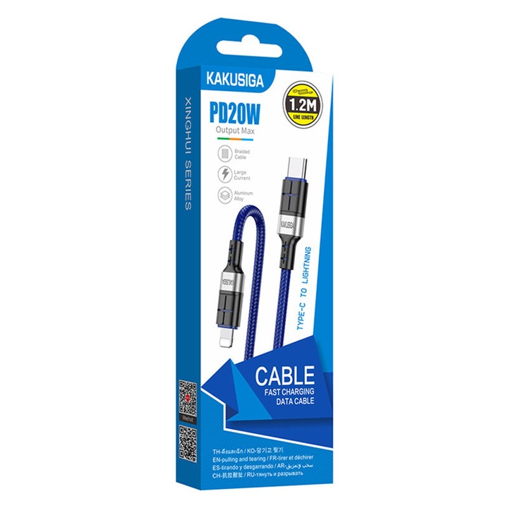 Cablu Date si Incarcare Kaku (KSC-696), USB-C la Lightning, PD20W, QC3.0, 1.2m, Blue