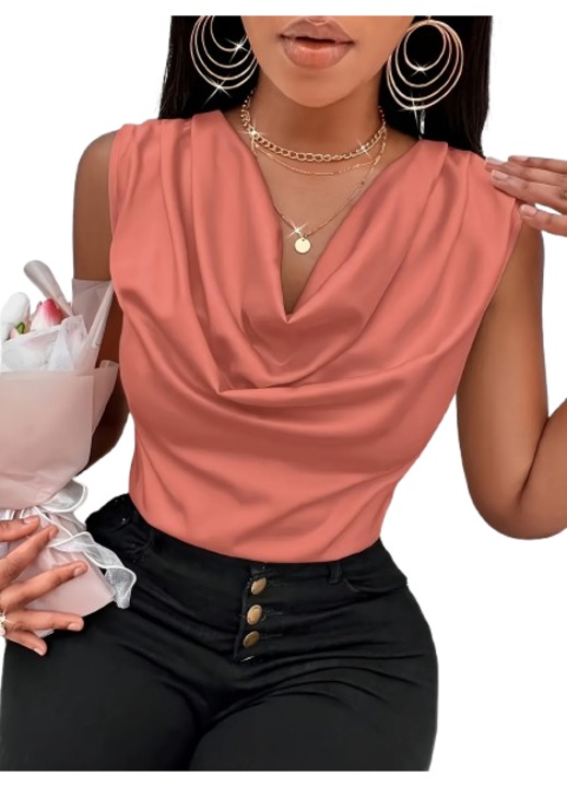 Bluza eleganta office, decolteu in V, culoare coral, Coral, S