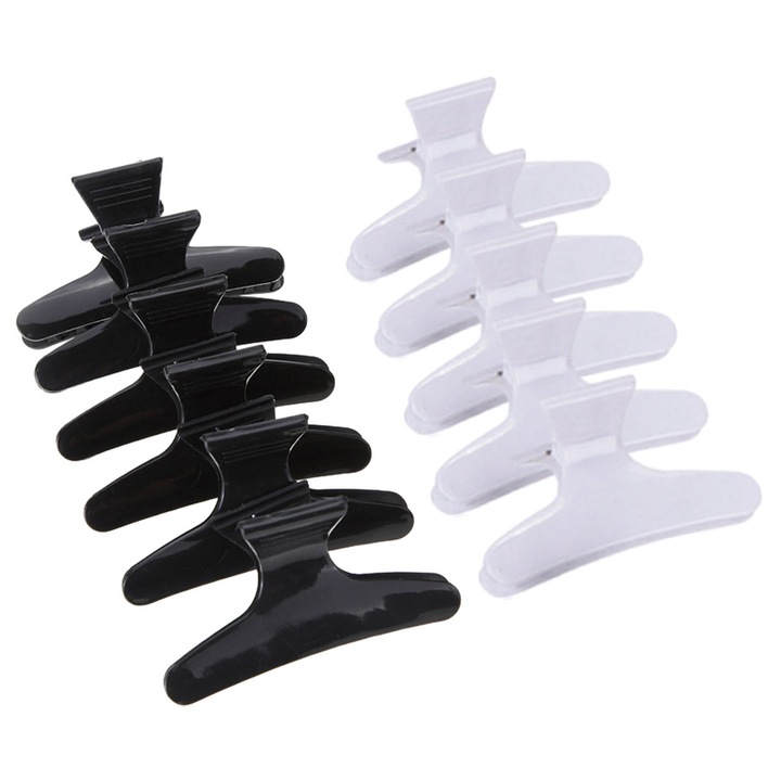 Set de cleme pentru par, Butterfly, 12 bucati, negru si alb