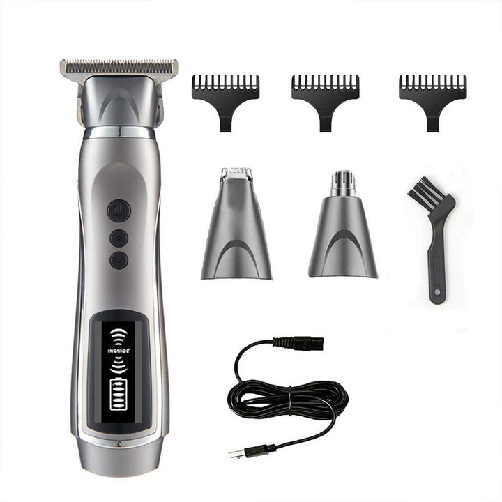 Férfi hajvágó, vezeték nélküli trimmer, vízálló, titán penge, USB töltés, 300 perc üzemidő