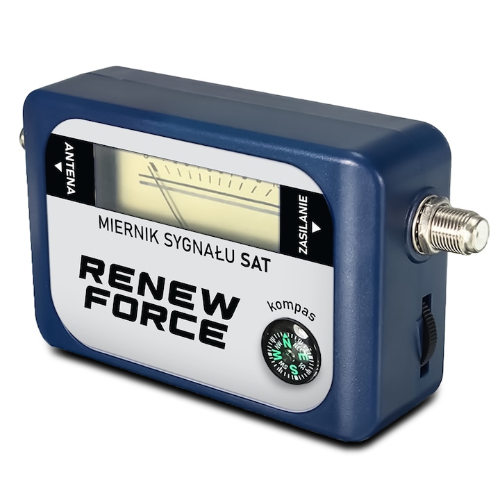 Masurator Semnal Satelit RENEW FORCE®, Cu Afisaj Iluminat, Compas Incorporat, Semnalizare Acustica, Alimentare DC 13-18V sau 6xAA, Gasire si Masurare Semnal TV Satelit, Frecvente VHF 174-230 MHz / UHF 470-860 MHz, Nivel Semnal -40 dBm ~ -10 dBm SF02
